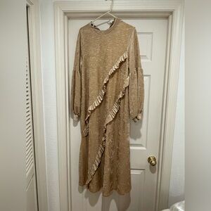 Elegant Tan Ruffle Dress